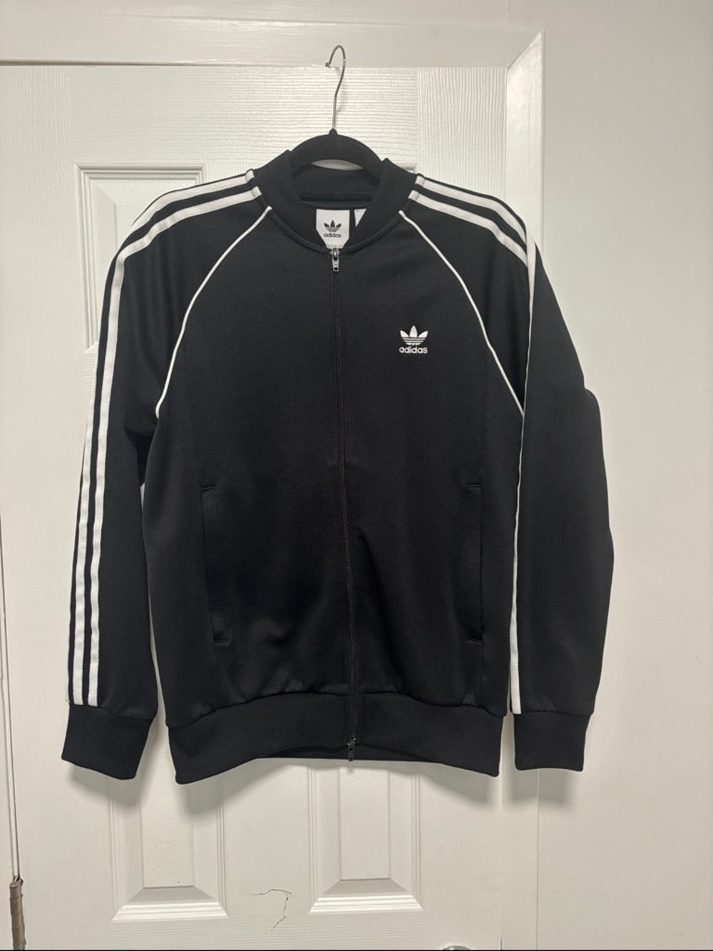 adidas Black Jacket with White Stripe Detail